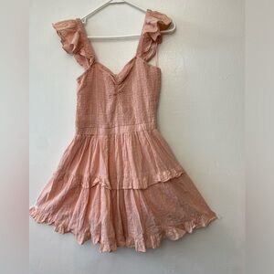 MABLE Blush Pink Smocked Ruffle Tiered Mini Dress Size L